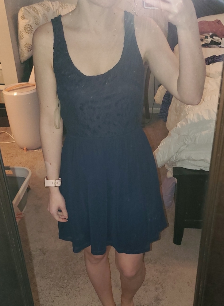 Rewind XS navy blue lace top skater dress